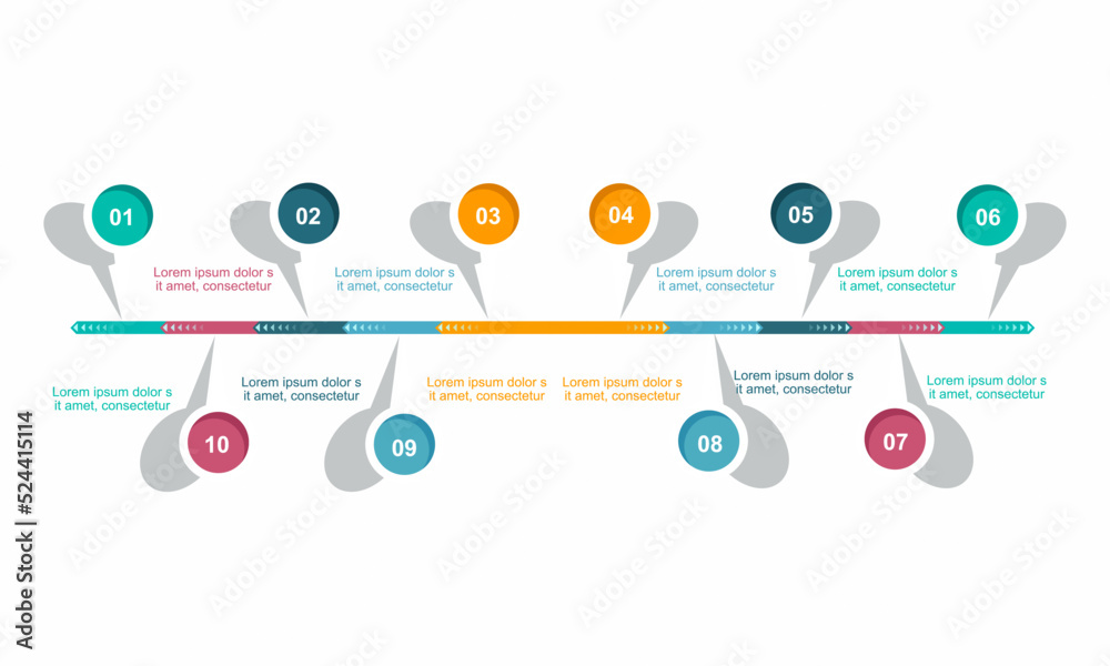 timeline template with circle buttons presentation web... Infographics timeline template with 10 circles for business ...