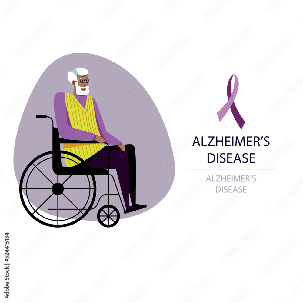 Fototapeta premium A vector image of an black old man in a wheel chair. Alzheimer's disease.
