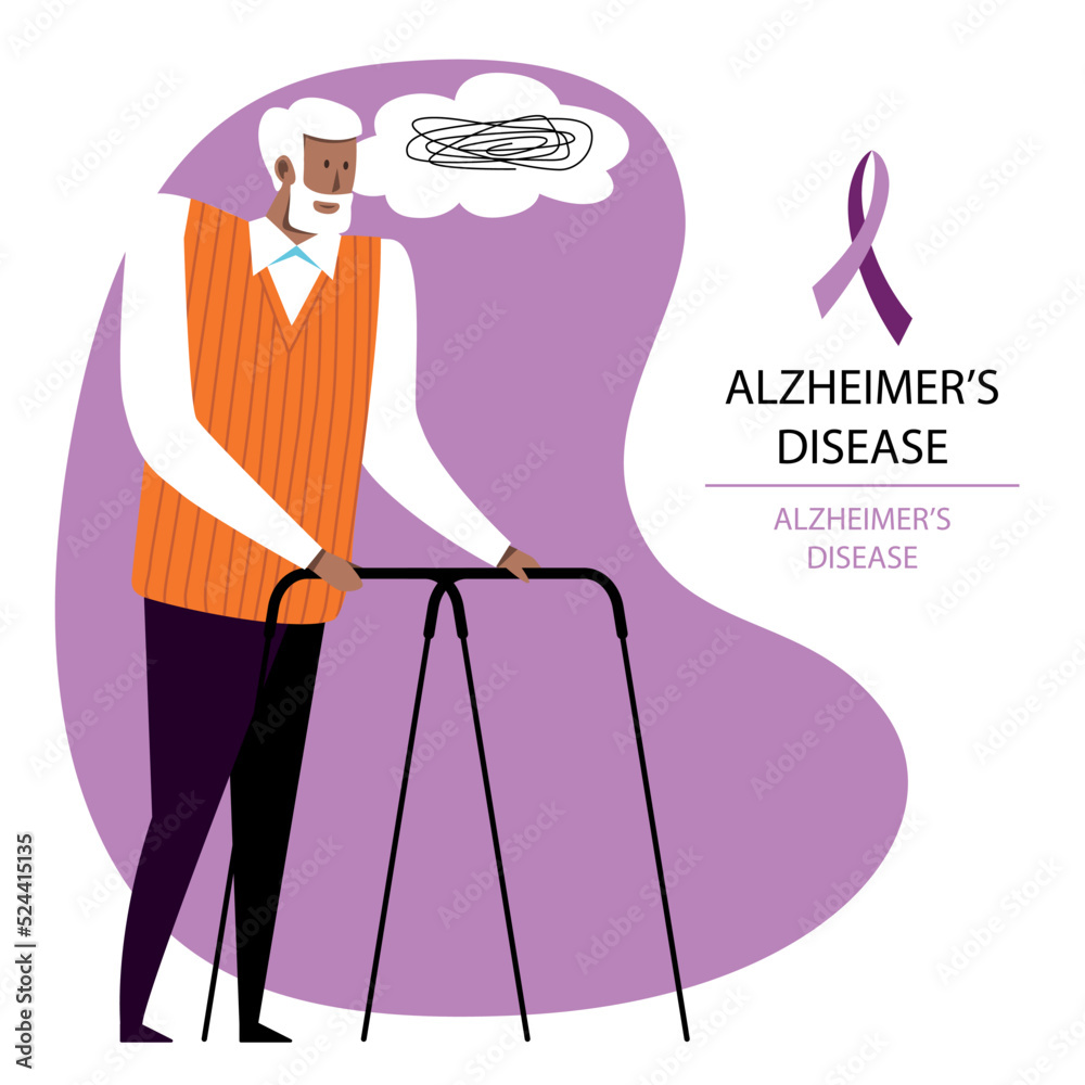 Obraz premium A vector image of an old man with a cane. Alzheimer's disease.
