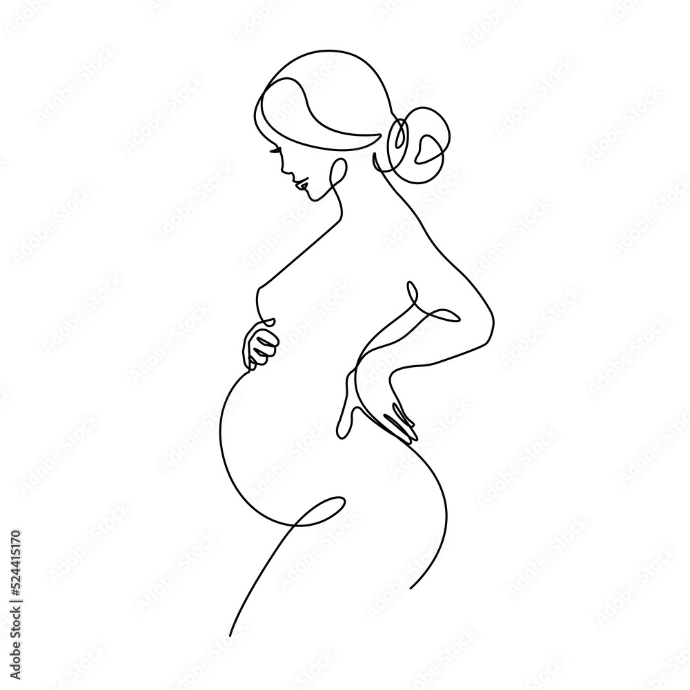 Pregnant Woman Continuous Line Art Drawing. Pregnancy Concept One Line Drawing Minimalist Illustration for Modern Graphic Design. Vector EPS 10. - obrazy, fototapety, plakaty 