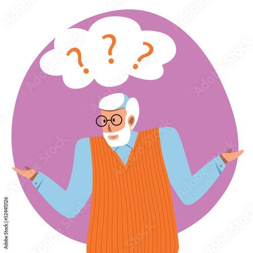 A vector image of an old man being confused. Alzheimer's disease.