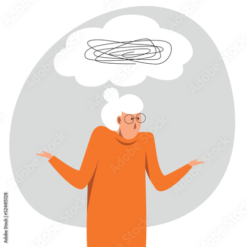 A vector image of an old woman being confused. Alzheimer's disease.