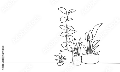 One Line Vector Drawing of Flowers in Pots. Botanical Modern Single Line Art, Aesthetic Contour. Perfect for Home Decor, Wall Art Posters, or t-shirt Print, Mobile Case. Plant Continuous Line Drawing 