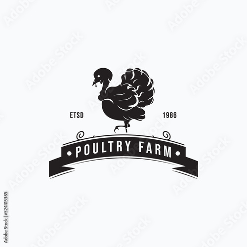 Vintage silhouette turkey logo vector illustration design. Simple classic poultry logo concept. Standing turkey silhouette.