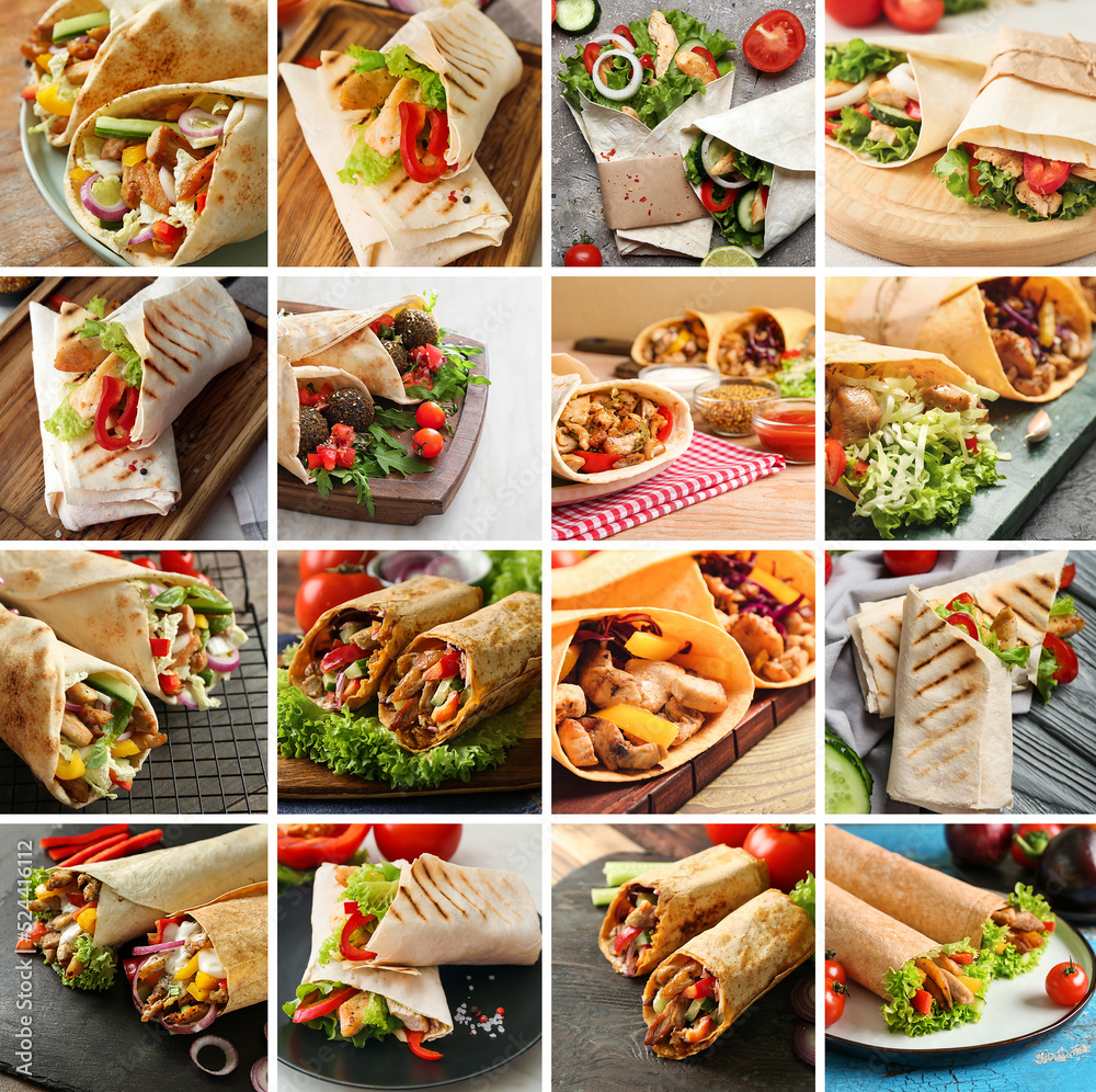 Collage with tasty fresh doner kebab Collage with tasty fresh doner kebab