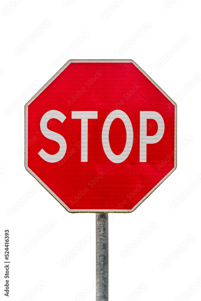 Red Stop sign, warning signpost