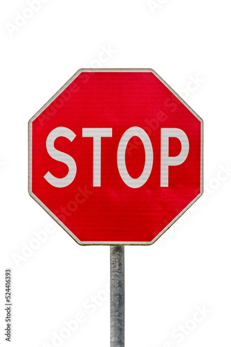Red Stop sign, warning signpost photo