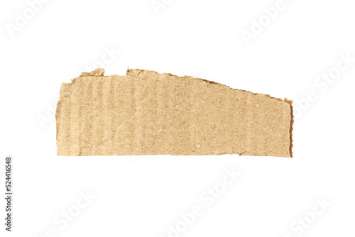 a piece of corrugated cardboard is torn, isolated on a white background.