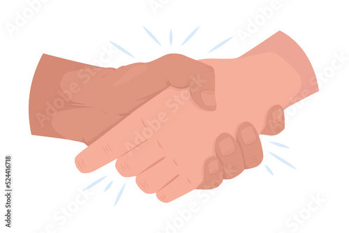 Greeting parting custom semi flat color vector hand gesture. Editable pose. Human body part on white. Hand shaking cartoon style illustration for web graphic design, animation, sticker pack