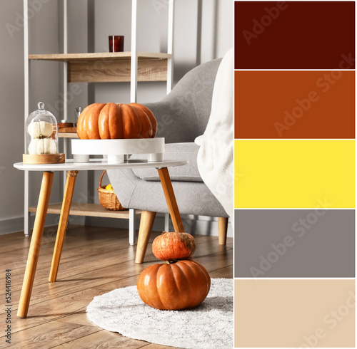 Autumn pumpkins in interior...