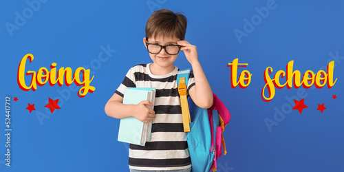 Little student on blue back...