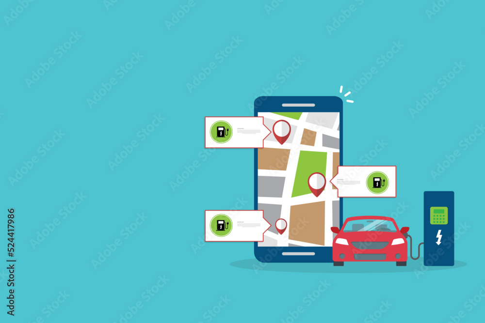 Owner of the electric car using smart phone to locate charging station in the city Owner of the electric car using smart phone to locate charging station in the city