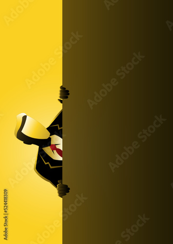 A businessman peeking from behind wall