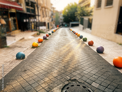 The street perspective full of color balls