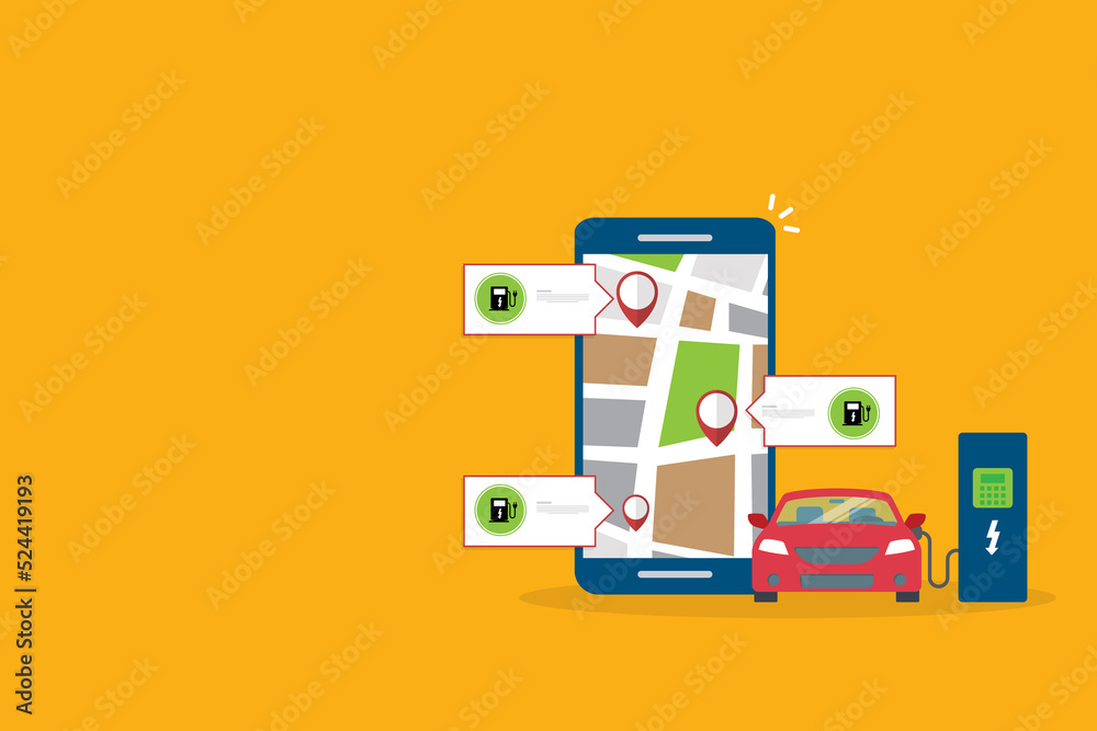 Owner of the electric car using smart phone to locate charging station in the city Owner of the electric car using smart phone to locate charging station in the city