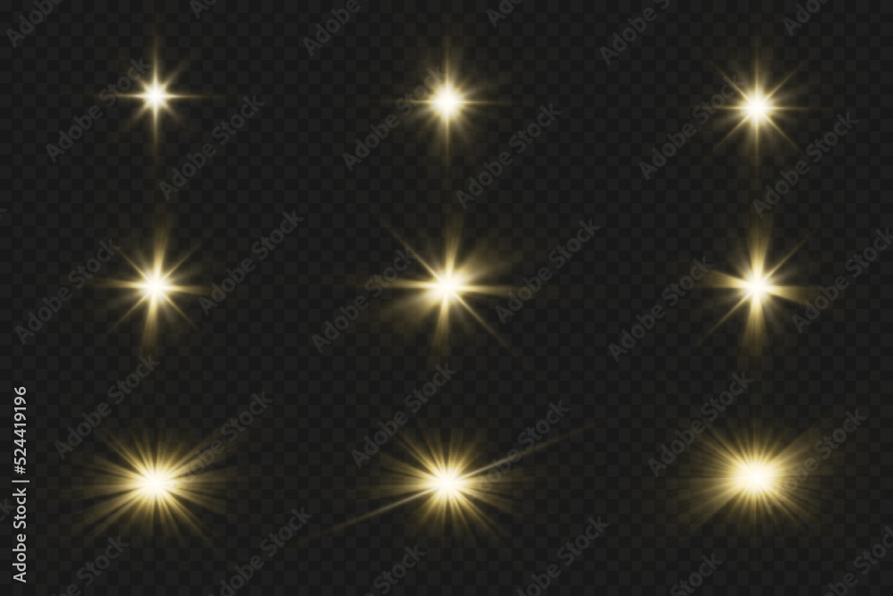 Light effects, glare, glitter, explosion, golden light, Vector illustration. shining golden stars. Light effects, glare, glitter, explosion, golden light, Vector illustration. shining golden stars.