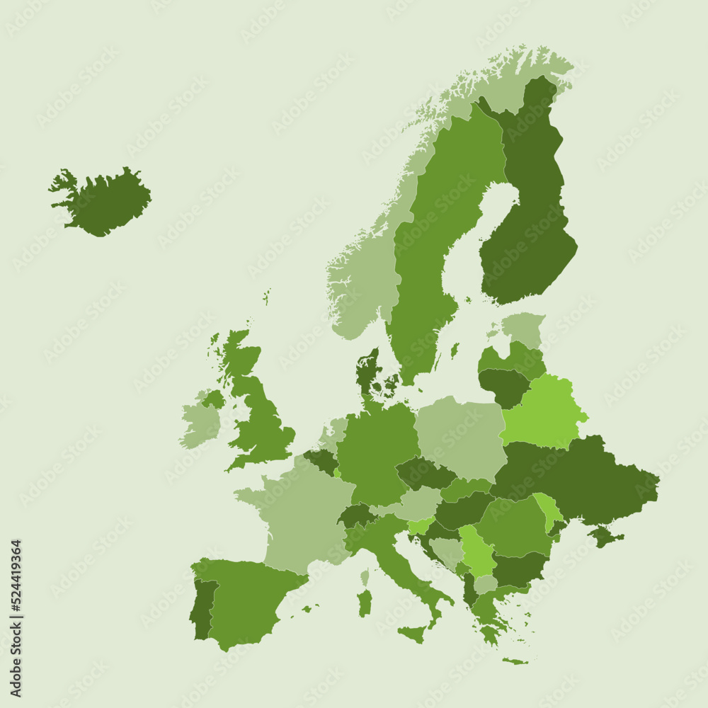 Green Europe map. Vector illustration. Green Europe map. Vector illustration.