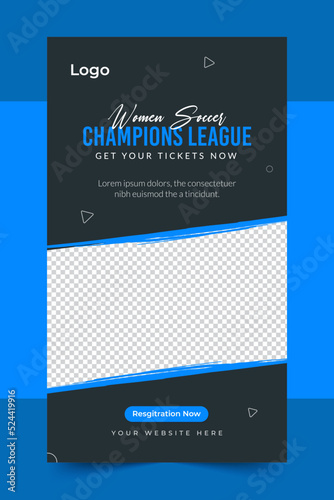 Dark women soccer champions league social media template layout