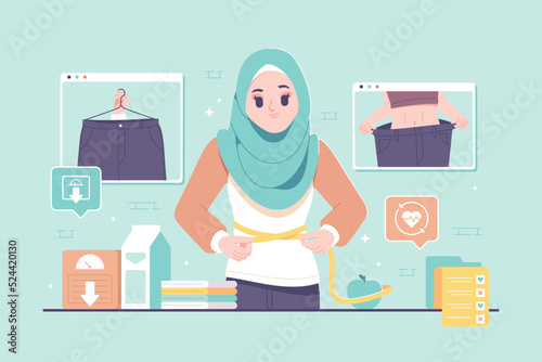 thin woman weight gain concept illustration