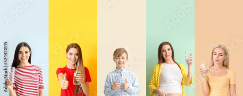 Set of people drinking wate...