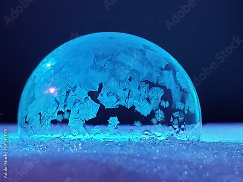 frozen soap bubble with frosty designs