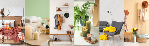 Collage of cozy interiors w...