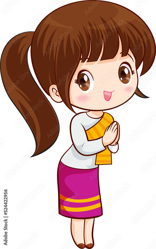 cute thai traditional woman sawasdee in cartoon character cute thai traditional woman sawasdee in cartoon character