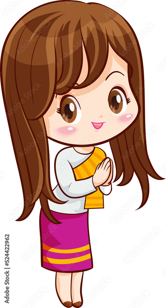 cute thai traditional woman sawasdee in cartoon character cute thai traditional woman sawasdee in cartoon character