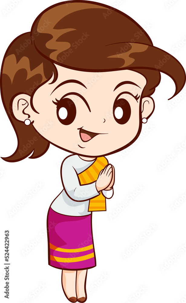 cute thai traditional woman sawasdee in cartoon character cute thai traditional woman sawasdee in cartoon character