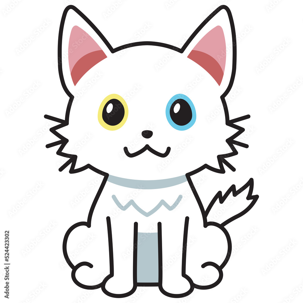 Cartoon character cute white cat for design.