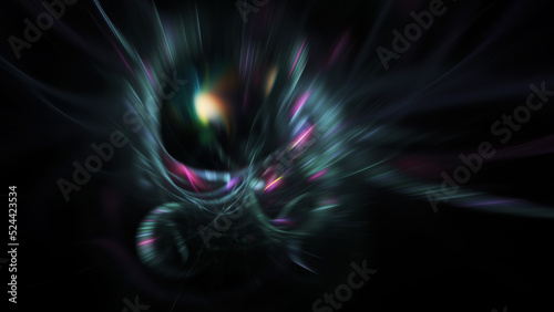Abstract green and purple blurred lights. Fantastic space background. Digital fractal art. 3d rendering.