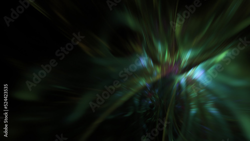 Abstract green blurred lights. Fantastic space background. Digital fractal art. 3d rendering.