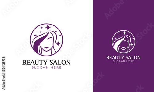 Beauty salon logo design with woman face and beautiful concept