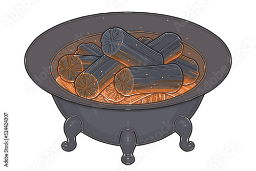 Korean traditional brazier for cooking. Vector illustration.
