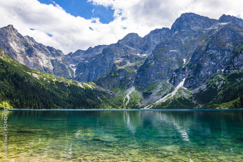 Lake of Morskie Oko or Eye of the Sea  in the High Tatras mountain range of Tatra National Park