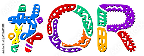 OR Hashtag. Multicolored bright isolate curves doodle letters. Hashtag #OR is abbreviation for the US American state Oregon for social network, web resources, mobile apps.