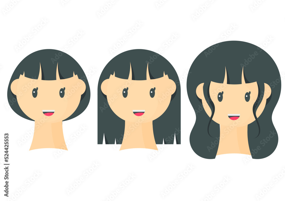 illustration of girl face with different haircut on white background
