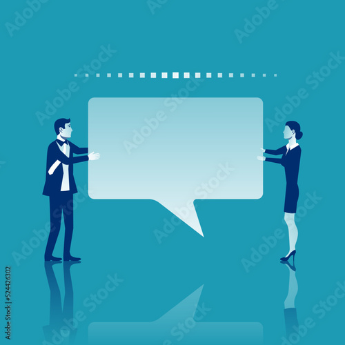 Communication between a man and a woman. Conversation of different sexes. Symbol of equality. Discussion of businessmen, business people. Vector illustration flat design. Isolated on background.