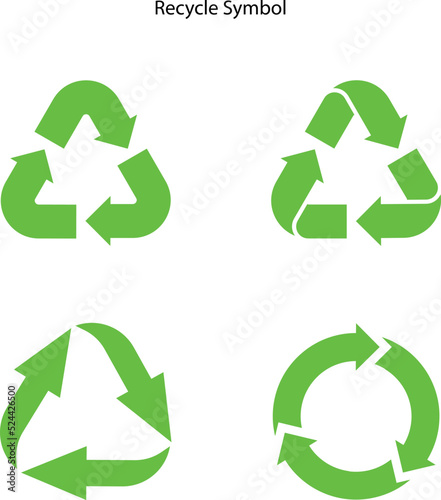 Recycling icons set isolated on white background with flat design. Arrow that rotates endlessly recycled concept. Recycle eco symbol, 
