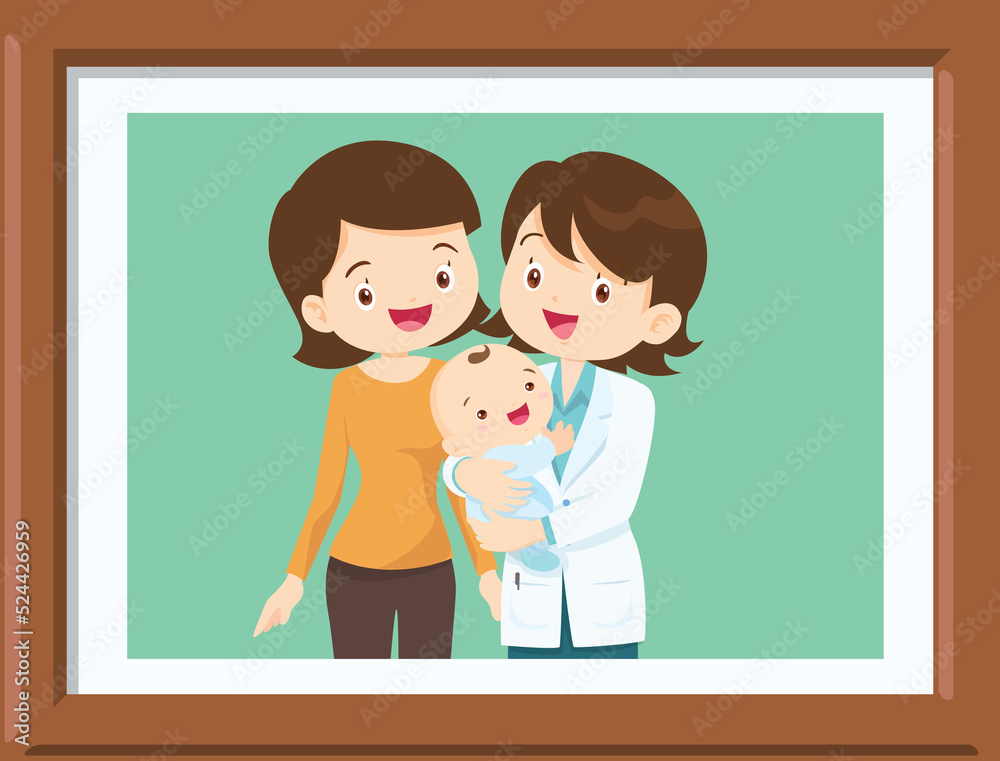 Family character-father mother and children in photo frame Family character-father mother and children in photo frame