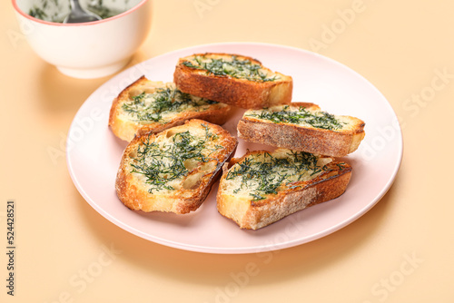 Plate with slices of toaste...
