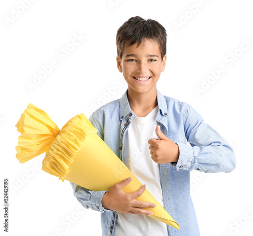 Little boy with yellow scho...