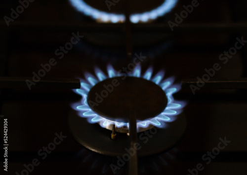 kitchen gas cooker with burning fire propane gas