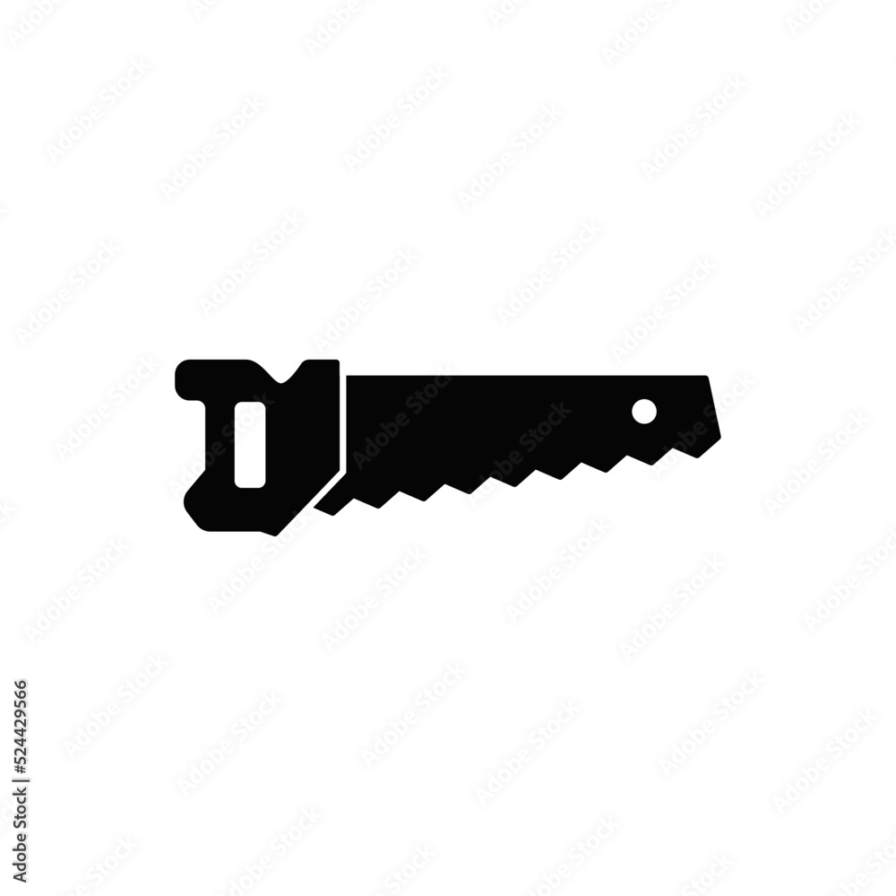 saw icon in black flat glyph, filled style isolated on white background