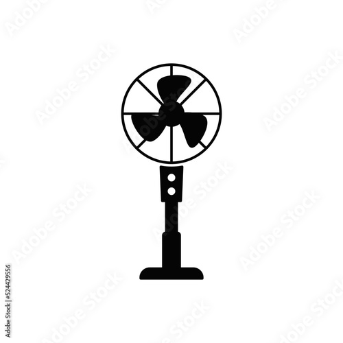 Pedestal fan icon in black flat glyph, filled style isolated on white background