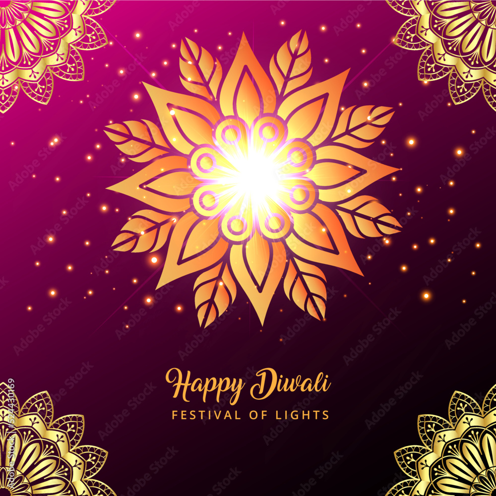 Happy Diwali Festival Of Lights Holiday Design vector with glitter light effect