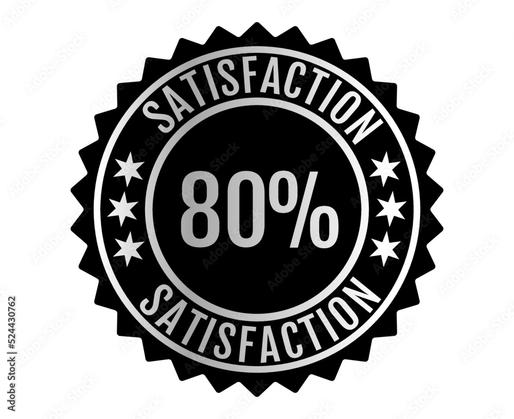 80% Satisfaction Sign Vector transparent background Silver Color