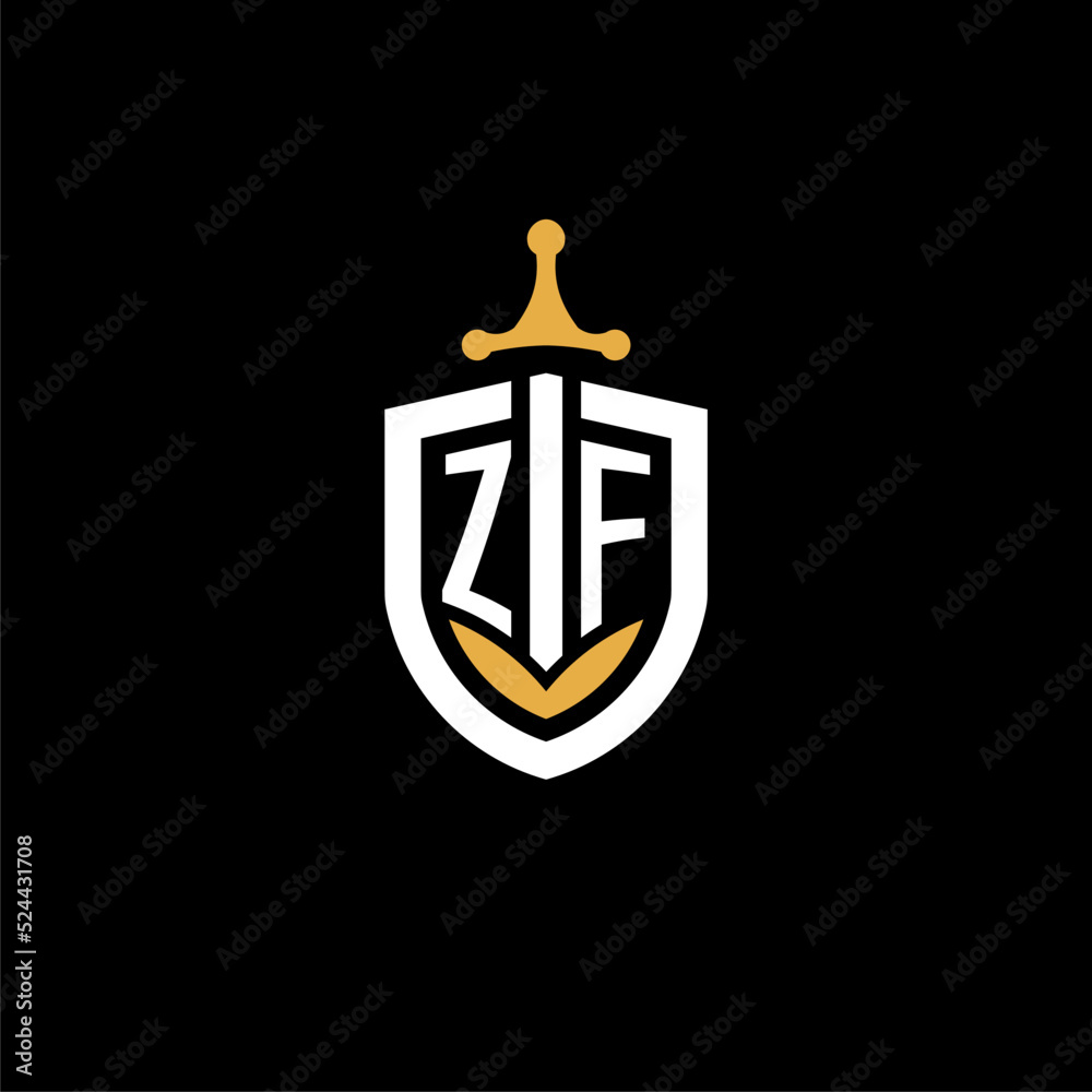 Creative letter ZF logo gaming esport with shield and sword design ...