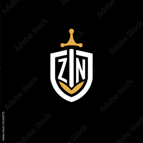 Creative letter ZN logo gaming esport with shield and sword design ideas
