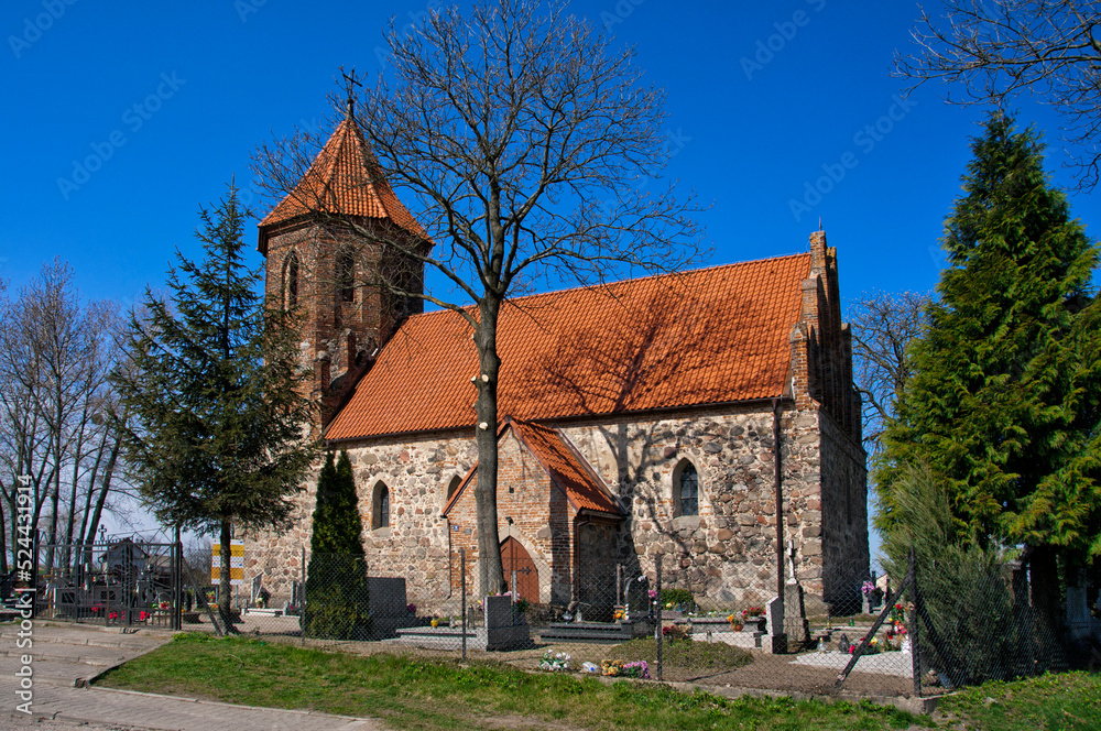 Gothic church of Saint Andrew in Brudzawy, village in Kuyavia-Pomerania voivodeship, Poland.